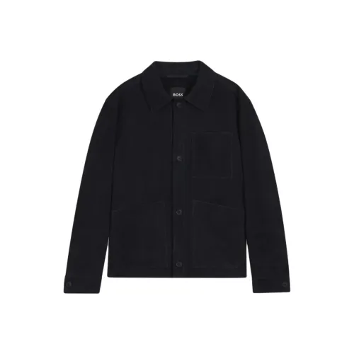 Hugo Boss Кожа Куртка Мужская Темно-синяя