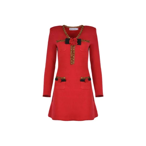 Self Портрет Длинный Sleeved Платье Женское Красное