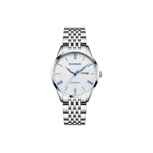 GUANQIN Автоматический Механический Механизм Нержавеющая Сталь Ремешок Часы Мужские Белый Циферблат