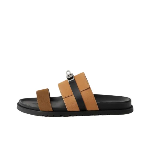 HERMES Резина Slippers Мужские Коричневые