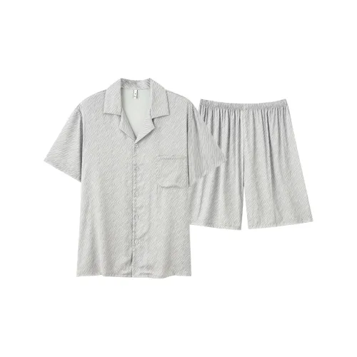 Cotton Gene Silver White Men's Pajama Sets Cotton Gene Silver White Мужские Пижамные Комплекты