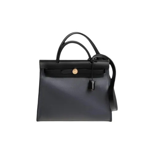 HERMES Herbag Zip Холст и Кожа Сумка через плечо Сумка Женская Черная