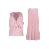Розовый топ + розовая юбка