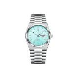 Серебряный корпус, светло-синий стальной браслет, стиль позиционирования