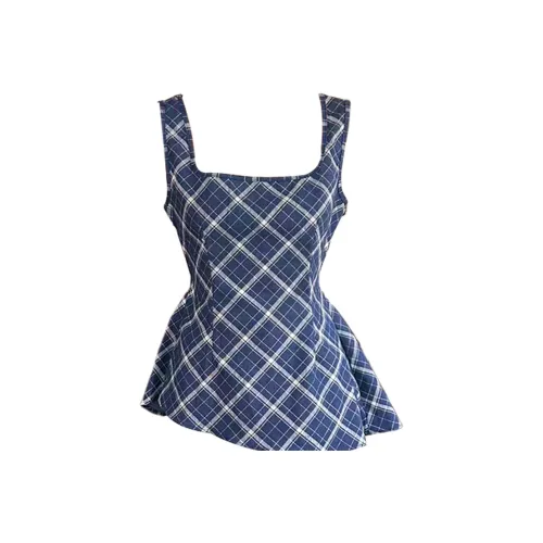 PZGE Low Cut Синие Клетчатые Майки Женские Майки