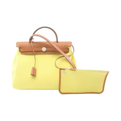 HERMES Холст с сумкой Hunter из коровьей кожи через плечо женская лимонно-желтый и коричневый