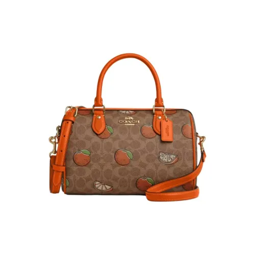 COACH Rowan Покрытый холст Сумка через плечо Сумка среднего размера Женская Золотая и Песочная Многоцветная