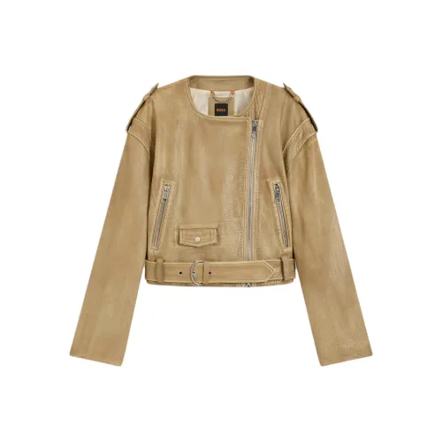 Hugo Boss Кожа Куртка Женская Бежевая