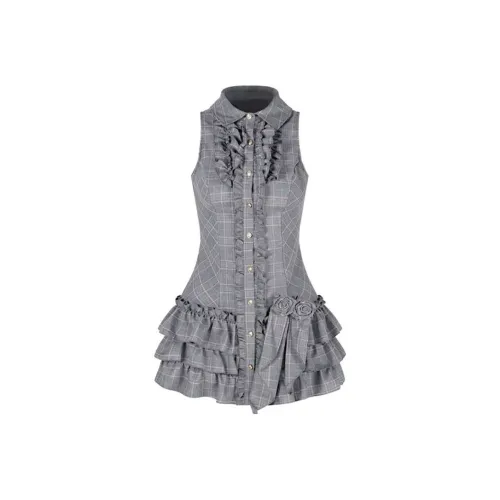 ADXKM Серо-розовый плед Юбка Женские Платья без рукавов