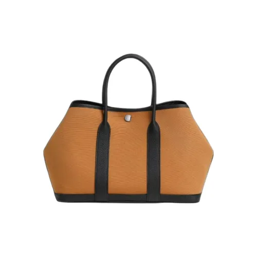 HERMES Garden Party Холст с Negonda Телячья кожа Сумка Женская Коричневый и Черный
