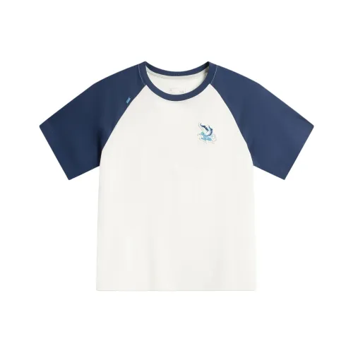 LINING YOUNG Спортивная Трендовая Коллекция Китайская Культура T-Рубашка Milky Белый Темно-синий Синий Дети Возраст 3-7 Лет