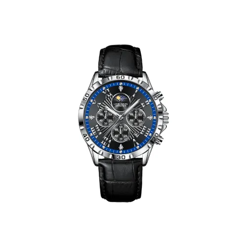 LOUIE JUELEN Кварцевый механизм натуральная кожа ремешок часы для мужчин черный циферблат