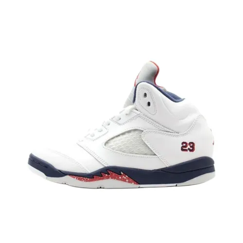 Jordan Air Джордан 5 Противоскользящий Устойчивый к истиранию Низкий Топ Детские Баскетбольные Кроссовки Белый Подростки