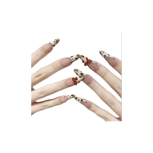AIDINGQI Леопардовый принт Sweetheart Бант Ручная работа Nail Art False Nail MID Длина Телесный Градиентный Французский 25 мм