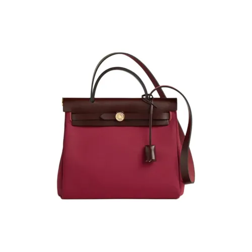 HERMES Herbag Zip Officier Canvas Сумка Женская RUBY RED