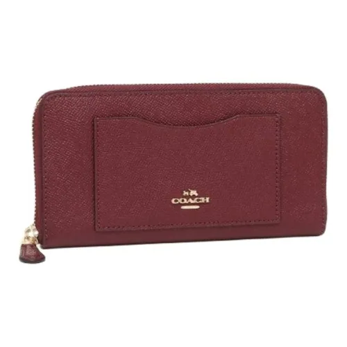 COACH Accordion Zip Wallet Крестообразная текстура Кожа Кошелек Обычный Женский Темно-красный