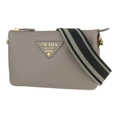 PRADA Vitello Dino Телячья кожа Плечевая сумка Унисекс Серый