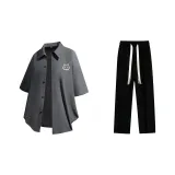 Комплект одежды (Средне-серая рубашка + черные повседневные штаны)