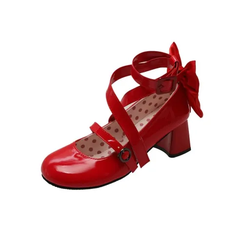 Wuji Грубый каблук Туфли Мэри Джейн Женские Красные