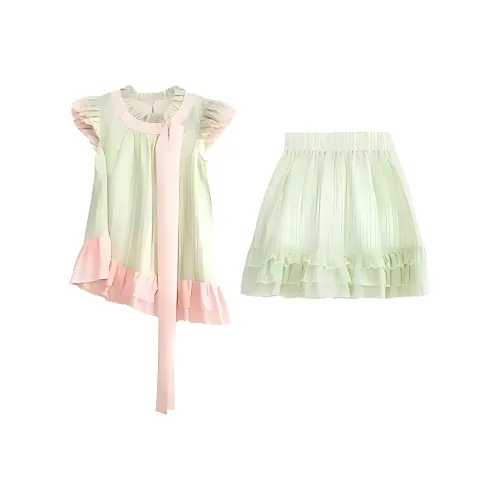 HeartyBite Одежда Комплекты Зеленый Женские с юбкой