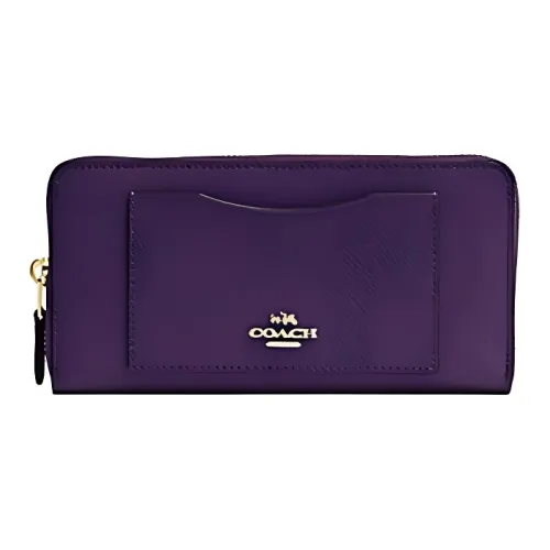 COACH Accordion Zip Wallet Крестовая текстура Кожа Кошелек Маленький Женский Фиолетовый