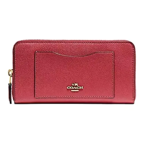 COACH Accordion Zip Wallet Крестообразная текстура Кожа Кошелек Маленький Женские Промытый Красный