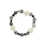 Крест, цепь, браслет с бусинами [серый]