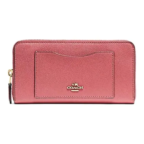 COACH Accordion Zip Wallet Крестовая текстура Кожа Кошелек Маленький Женский Розовый Красный