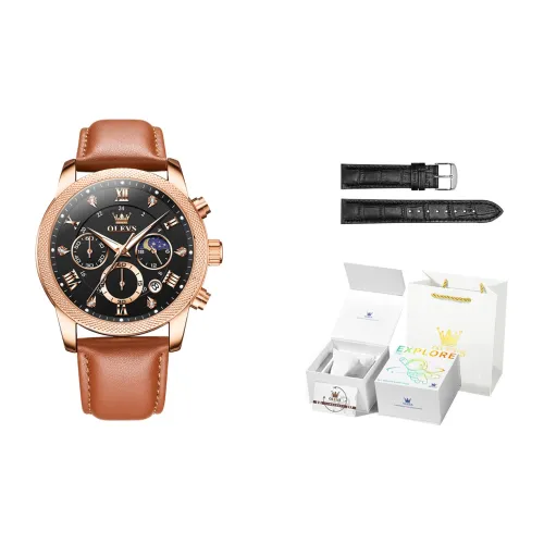 OLEVS Wisdom Series Кварцевый механизм Кожаный ремешок Часы Мужские Черный циферблат