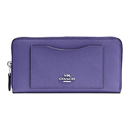 COACH Accordion Zip Wallet Крестовая текстура Кожа Кошелек Маленький Женский Синий Фиолетовый