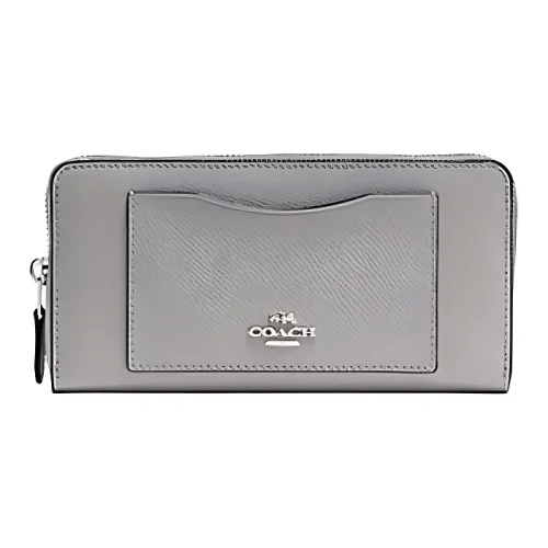 COACH Accordion Zip Wallet Крестообразная текстура Кожа Кошелек Маленький Women's Silver