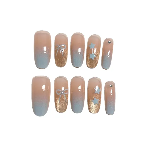 T Z Стиль Майярд Медвежонок False Nail MID Длина Синий Smudge Мелкие блестки 16mm