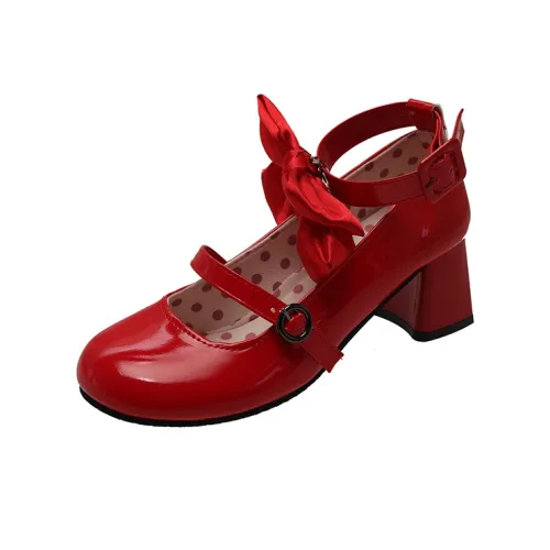 Wuji Грубый каблук Туфли Мэри Джейн Женские Красные