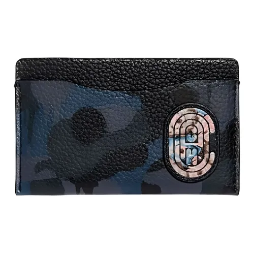 COACH Kaffe Fassett Коллаборация Кард Кейс Кожа Монетница Держатель для карт Маленький Унисекс Синий Черный Камуфляж