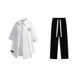 Комплект одежды (Белая рубашка + Черные повседневные штаны)