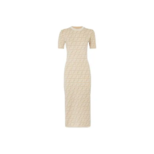 FENDI SS23 Короткий рукав Платье Женское Хаки