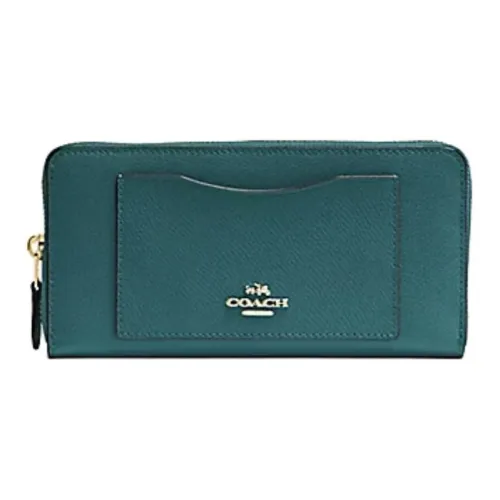 COACH Accordion Zip Wallet Кожа Кошелек Маленький Женский Deep Бирюзовый