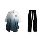 Комплект одежды (Белая и Зеленая рубашка + Черные повседневные штаны)