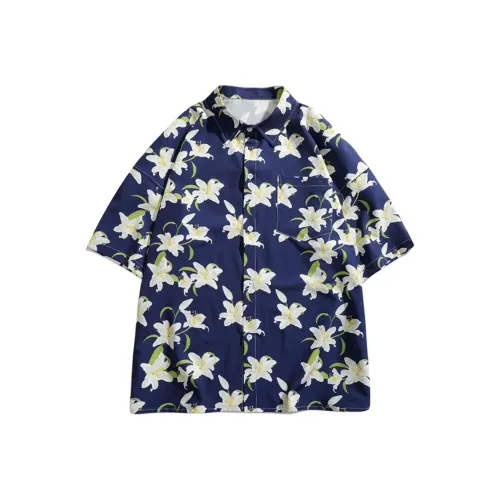 PEIMENG Темно-синяя рубашка с лилией для мужчин