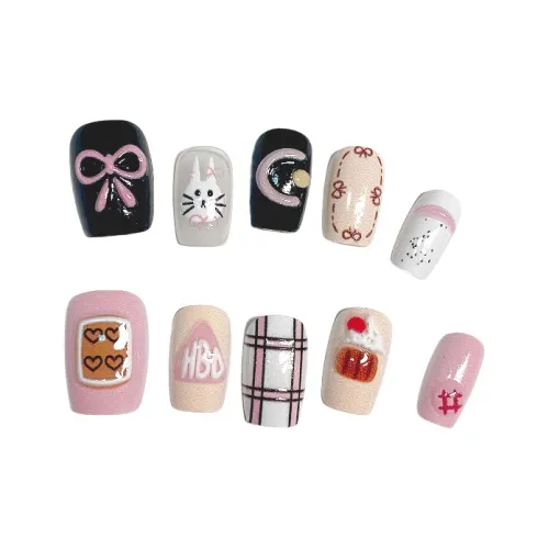 T Z Весна Лучшие Продажи 3D Эффект Мультяшный False Nail Короткий Квадратный And Круглый Многоцветный Однотонный Милый