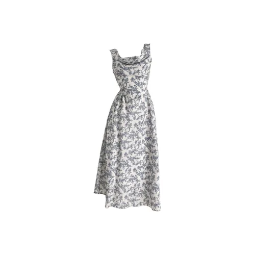 ETSE Синие Чернила Цветочное Платье Женские Слиплатья