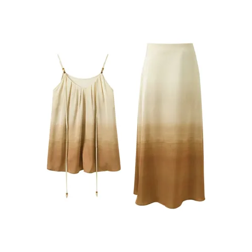 3COLOUR Одежда Комплекты Хаки Майка+Юбка Женские Повседневные Костюмы