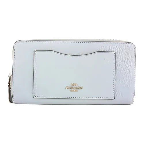 COACH Accordion Zip Wallet Крестовая текстура Кожа Кошелек Маленький Женский Светло-Синий