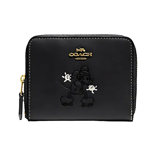 COACH Disney Collaboration Zip Around Телячья кожа Кошелек для монет Мини Унисекс Черный