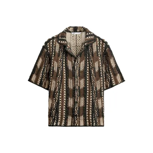 ZARA Коричневый/Черный Мужские Рубашки