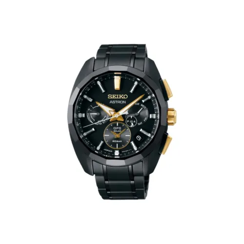 SEIKO Astron Series Солнечный Кварцевый Механизм Титан Ремешок Часы 42,8 мм Мужские Часы Черный Циферблат