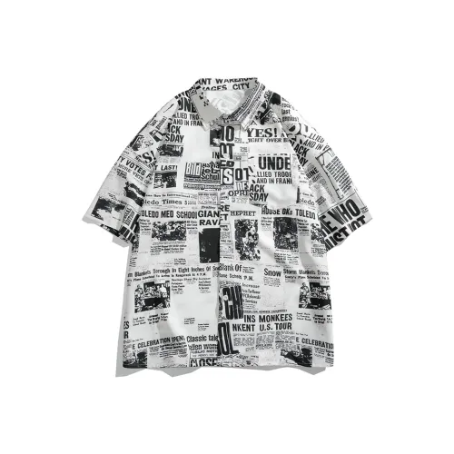 PEIMENG Белая рубашка с винтажной газетной отделкой для мужчин