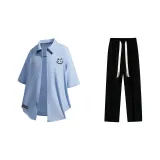 Комплект одежды (Светло-синяя рубашка + Черные повседневные штаны)