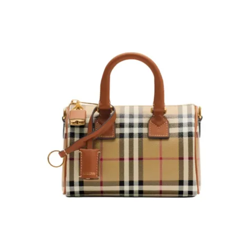 Burberry Миниатюрная Сумка-боулинг В Клетку Круглые Кожаные Ручки Регулируемый Съемный Наплечный Ремень Застежка-молния