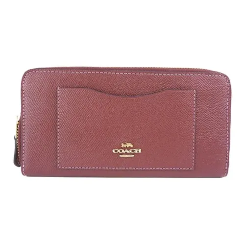 COACH Accordion Zip Wallet Крестовая текстура Кожа Кошелек Маленький Женский Бордовый